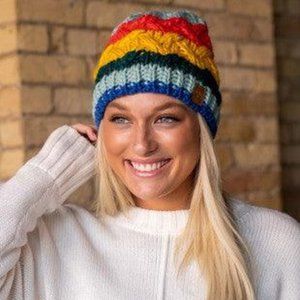 Multicolor Striped Cable Knit Beanie